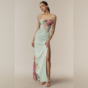 BHLDN Floral Maxi Dress in Mint Green and Pink